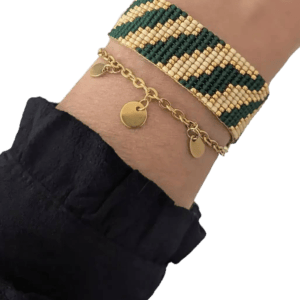 Zebra-vert-beigne Le bracelet zébra vert et beige Miyuki